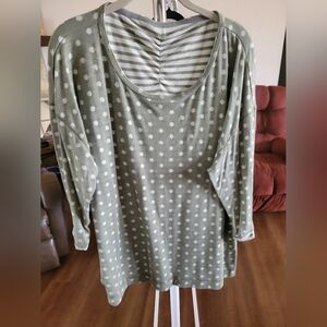 Talbots Olive and Cream Striped Knit Top